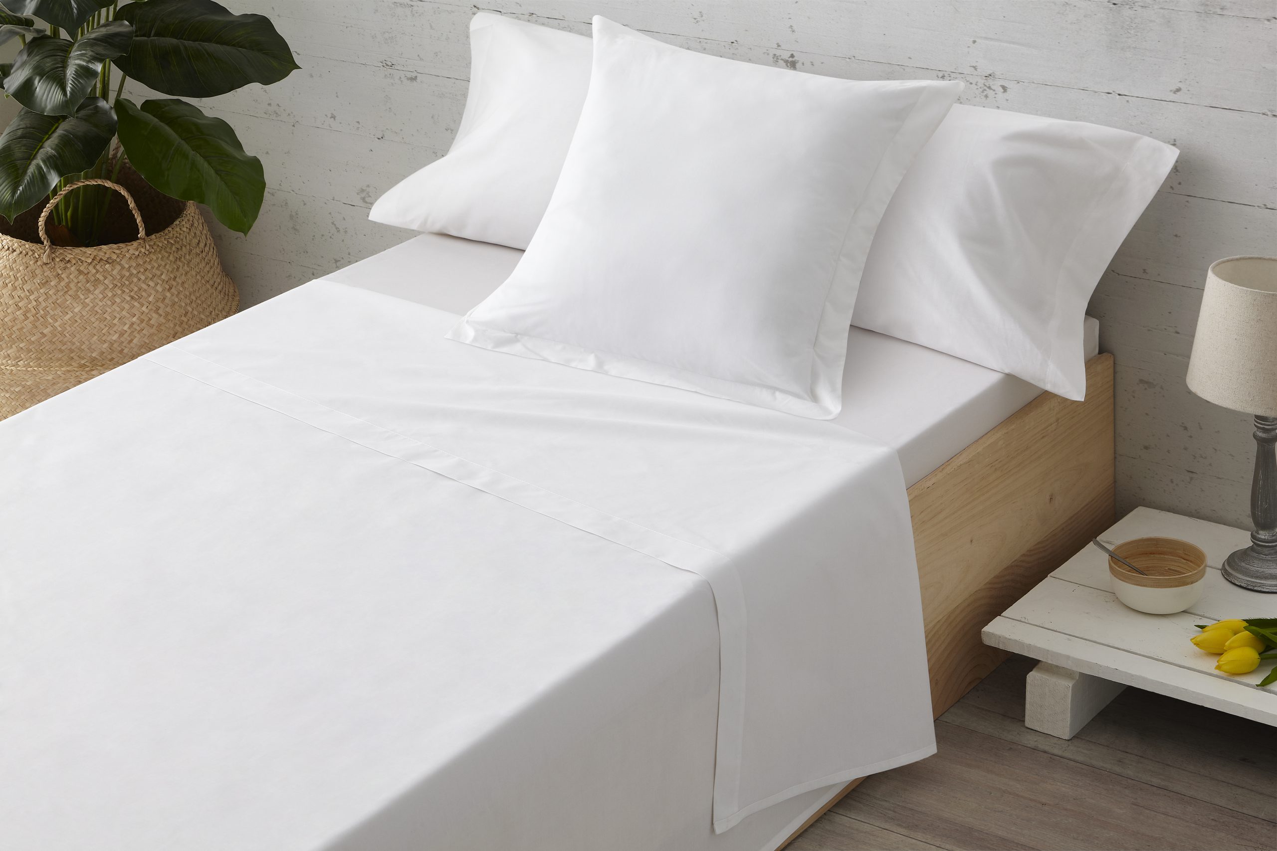 Sabana encimera Fabricado en EU Blanca con remate en Blanco/Color Blanco, Cama de 180 100% algodón percal 200 Hilos 